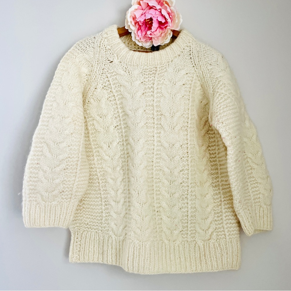 Vintage Pure New Wool Cream Cable Knit Cottagecore Sweater